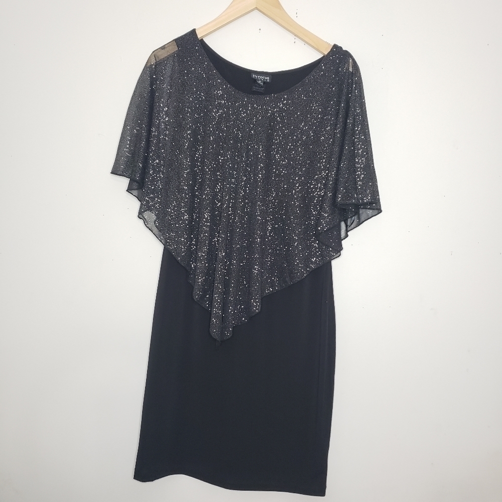 En Focus Studio Drape Sequined Black Dress Size 6